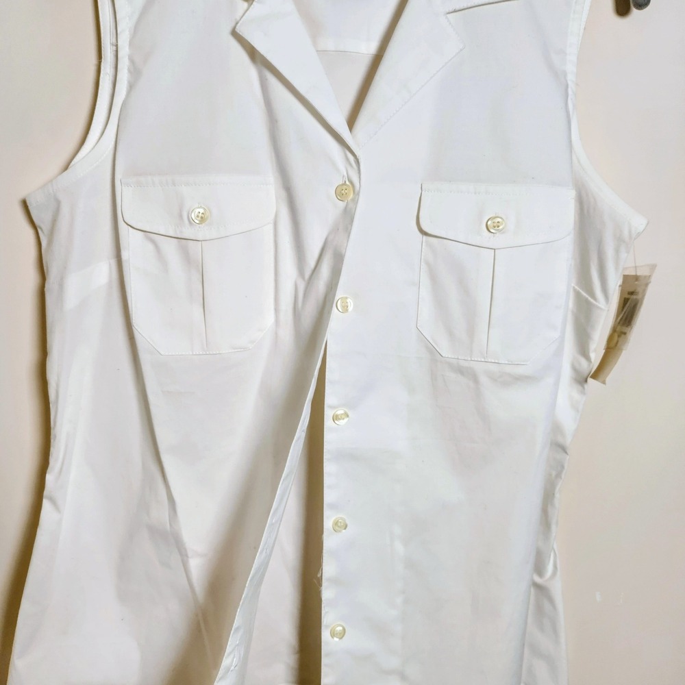 Charter Club Womens White Sleeveless Button Down Workwear Top Cotton Stretch 8 - Picture 4 of 4